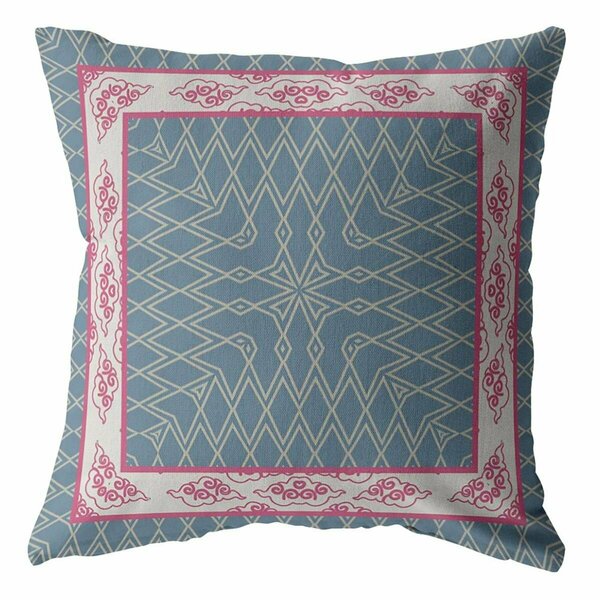 Homeroots 26 in. Nest Ornate Frame Indoor & Outdoor Throw Pillow Pink & Blue 412334